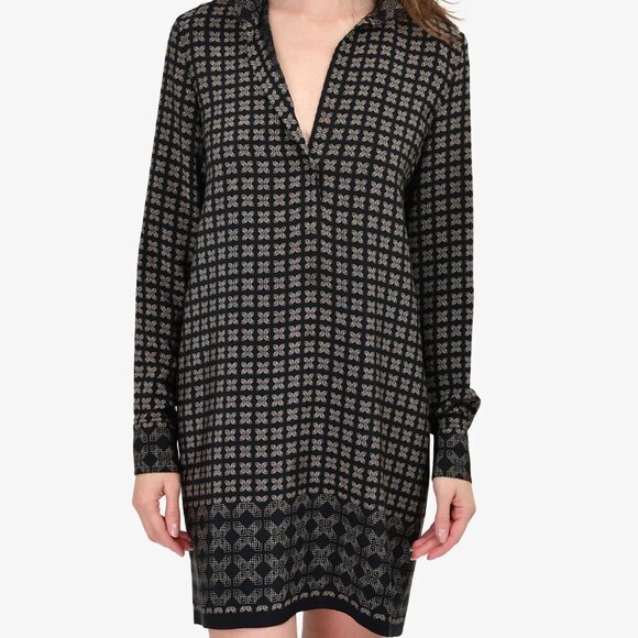 Vince Womens 100% Silk Shift Tunic Dress Long Sleeve Geometric Print Sz 2 B29 - Picture 2 of 15